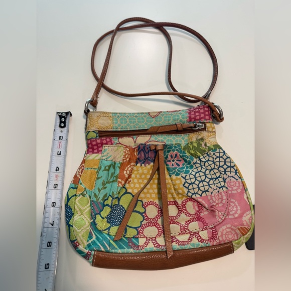Fossil Blue and Pink Crossbody Bag with Artistic Patchwork Design - Picture 3 of 3